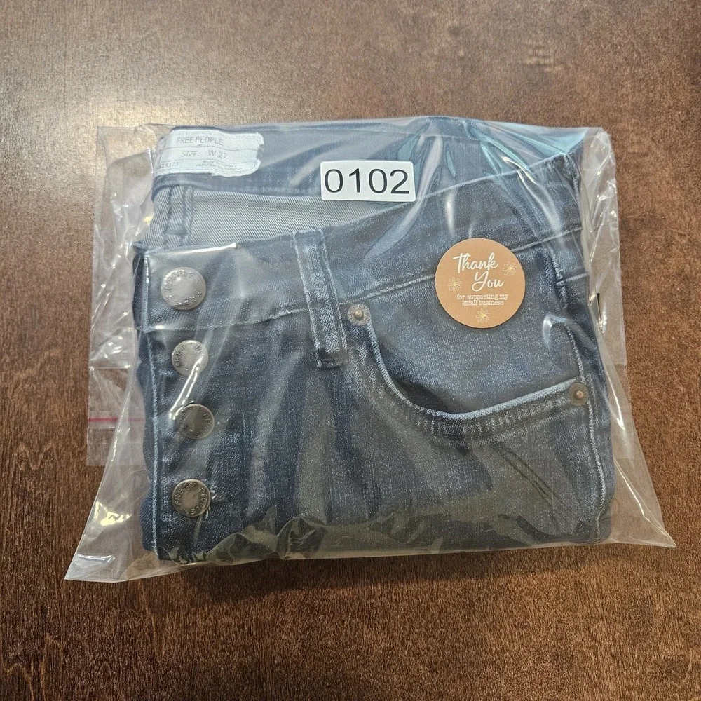 Free People Skinny Jeans Dark Wash Button‎ Fly Raw Hem W27 High Rise Indigo